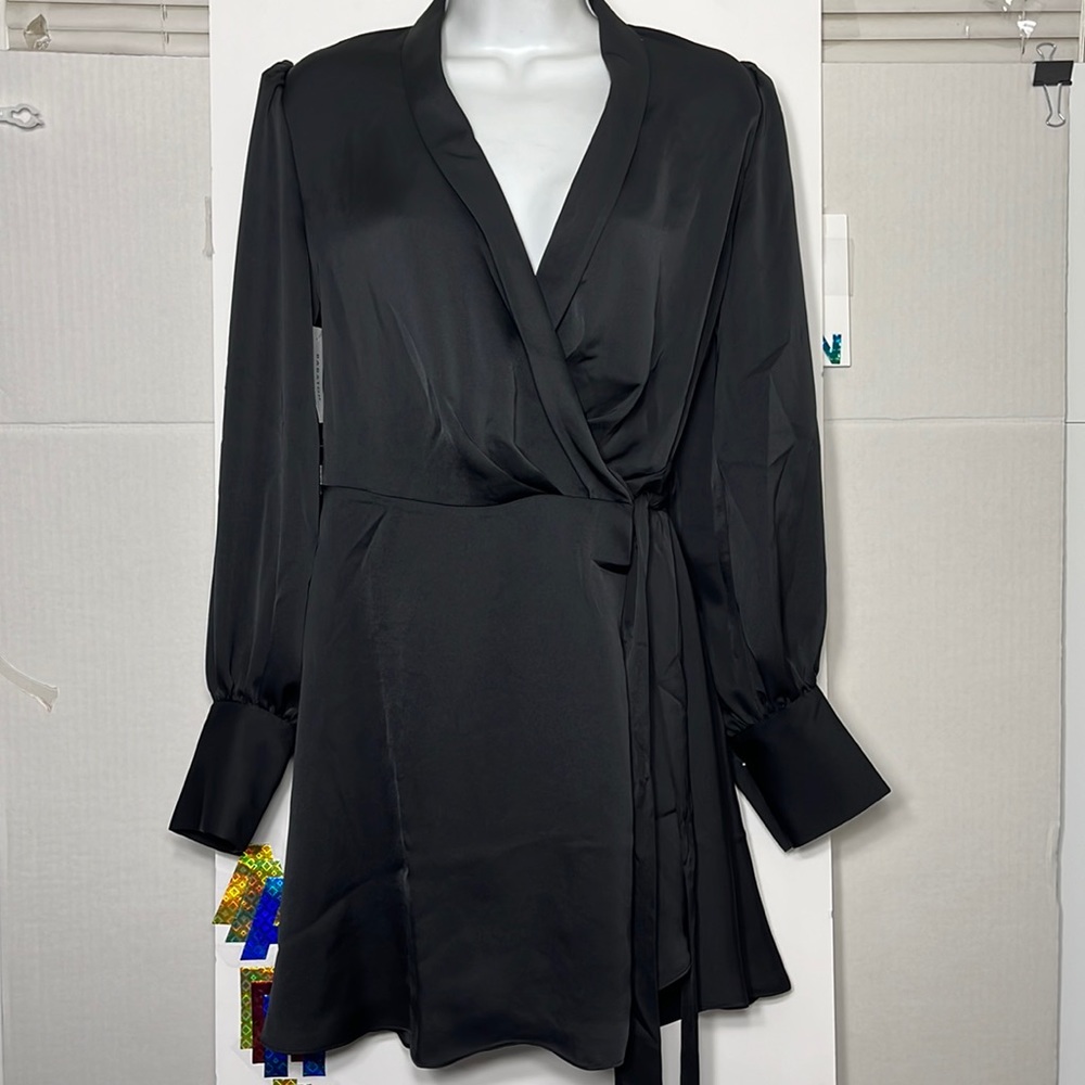 Babaton Black Satin Wrap Dress